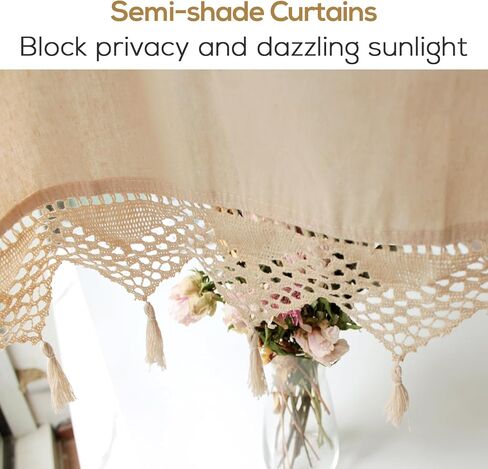 ZHH ستارة دانتيل كروشيه مصنوعة يدويًا ستارة نافذة قطنية مع شرابات ستارة زهرة مجوفة لباب غرفة نوم المطبخ والمقهى (لوحة واحدة، عرض 27 بوصة × ارتفاع 59 بوصة)، أبيض in Kuwait