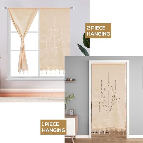 ZHH ستارة دانتيل كروشيه مصنوعة يدويًا ستارة نافذة قطنية مع شرابات ستارة زهرة مجوفة لباب غرفة نوم المطبخ والمقهى (لوحة واحدة، عرض 27 بوصة × ارتفاع 59 بوصة)، أبيض in Kuwait