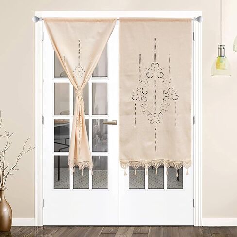ZHH ستارة دانتيل كروشيه مصنوعة يدويًا ستارة نافذة قطنية مع شرابات ستارة زهرة مجوفة لباب غرفة نوم المطبخ والمقهى (لوحة واحدة، عرض 27 بوصة × ارتفاع 59 بوصة)، أبيض in Kuwait