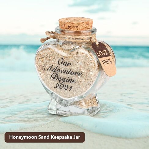 Honeymoon Sand Keepsake Jar - Honeymoon Gifts for Newlyweds Couple,Wedding,Engagement Vacation Travel - Wedding Gifts for Couple with Unique Romantic (HEART SHAPED JAR) in Saudi Arabia