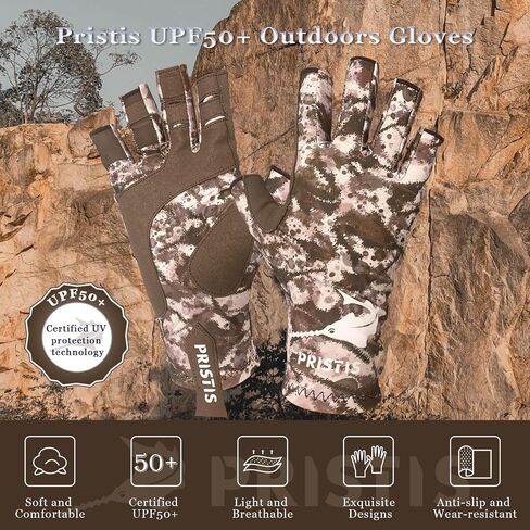 Pristis UPF 50+ Fishing Fingerless Gloves, Breathable Water/Jungle CAMO | UV Protection Thin Half-finger Sun Gloves for Men Women Boys Kids Kayaking Paddling Hiking Sailing Canoeing Saltwater in Kuwait