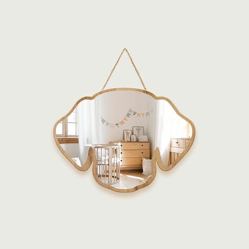 Sinco Acrylic Decorative Natural Wood Framed Dog Shaped Wall Mirror Decor for Nursery Kids Room 11.81" x 8.75" x 0.2'' Thick Framed Fogless Mirror in Kuwait