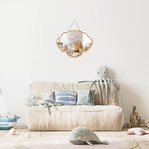 Sinco Acrylic Decorative Natural Wood Framed Dog Shaped Wall Mirror Decor for Nursery Kids Room 11.81" x 8.75" x 0.2'' Thick Framed Fogless Mirror in Kuwait