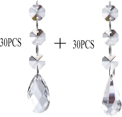 60 PCS Clear Acrylic Crystal Beads for Christmas Ornaments Tree Decorations Garland Chandelier Hanging Wedding Party Celebration Decor (Leaf) in Saudi Arabia