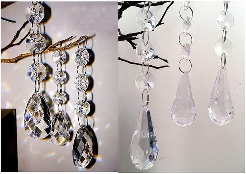 60 PCS Clear Acrylic Crystal Beads for Christmas Ornaments Tree Decorations Garland Chandelier Hanging Wedding Party Celebration Decor (Leaf) in Saudi Arabia