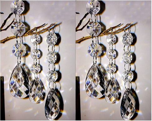 60 PCS Clear Acrylic Crystal Beads for Christmas Ornaments Tree Decorations Garland Chandelier Hanging Wedding Party Celebration Decor (Leaf) in Saudi Arabia