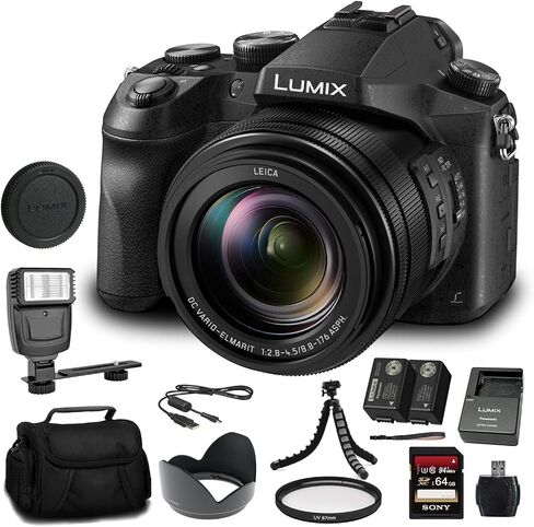 Panasonic Lumix DMC-FZ2500 Digital Camera (DMC-FZ2500) - Bundle - with 64GB Memory Card + DMW-BLC12 Battery + Digital Flash + Soft Bag + 12" Flexible Tripod + Cleaning Set + More (Renewed) in Saudi Arabia