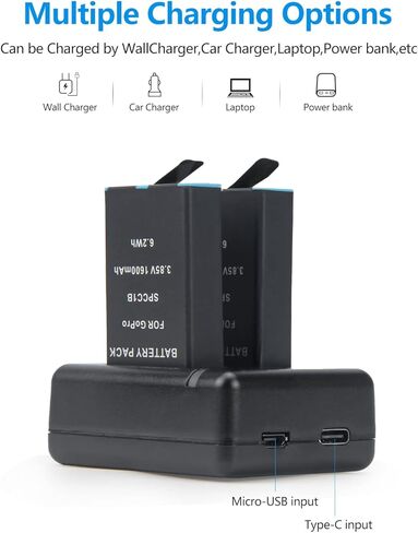 بطاريات REYTRIC مُحدثة مكونة من عبوتين لكاميرا GoPro Max 360 مع شاحن USB ثنائي القناة متوافق مع GoPro Max 360 ACDBD-001، بطارية ACBAT-001 in Kuwait