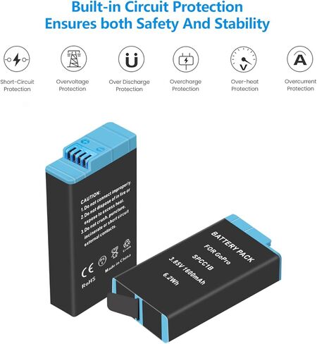 بطاريات REYTRIC مُحدثة مكونة من عبوتين لكاميرا GoPro Max 360 مع شاحن USB ثنائي القناة متوافق مع GoPro Max 360 ACDBD-001، بطارية ACBAT-001 in Kuwait