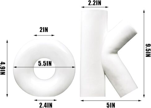 سانبيرغ مجموعة مزهرية سيراميك بيضاء من قطعتين على شكل اوك، مزهرية دائرية مجوفة على شكل دونات ومزهرية على شكل حرف K للزهور المركزية، منحوتة فنية ابداعية عصرية بسيطة للمنزل والمكتب وحفلات الزفاف in Kuwait