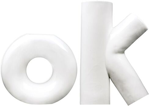 سانبيرغ مجموعة مزهرية سيراميك بيضاء من قطعتين على شكل اوك، مزهرية دائرية مجوفة على شكل دونات ومزهرية على شكل حرف K للزهور المركزية، منحوتة فنية ابداعية عصرية بسيطة للمنزل والمكتب وحفلات الزفاف in Kuwait