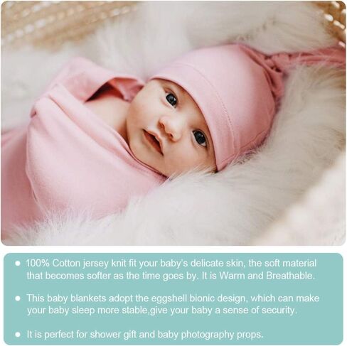 مجموعة قماط وعصابة رأس لحديثي الولادة من OWLOWLA مجموعة قماط قطن جيرسي تلقي بطانية للأطفال الأولاد والبنات (مرجاني) in Kuwait