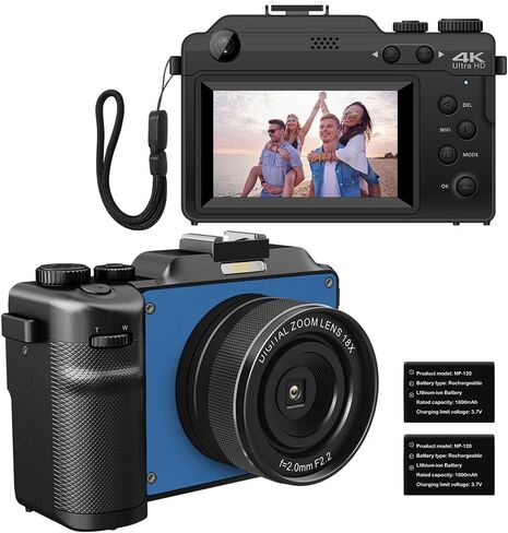 كاميرات للتصوير الفوتوغرافي، كاميرا رقمية 4K، كاميرات 48 ميجابكسل لليوتيوب مع كاميرا مزدوجة، كاميرات رقمية للتوجيه والتقاط مع التركيز التلقائي 18X كاميرا تسجيل فيديو بتكبير رقمي للمراهقين المبتدئين (أزرق) in Kuwait