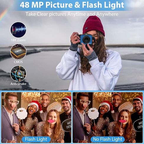 كاميرات للتصوير الفوتوغرافي، كاميرا رقمية 4K، كاميرات 48 ميجابكسل لليوتيوب مع كاميرا مزدوجة، كاميرات رقمية للتوجيه والتقاط مع التركيز التلقائي 18X كاميرا تسجيل فيديو بتكبير رقمي للمراهقين المبتدئين (أزرق) in Kuwait
