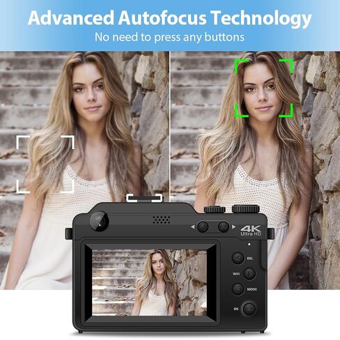 كاميرات للتصوير الفوتوغرافي، كاميرا رقمية 4K، كاميرات 48 ميجابكسل لليوتيوب مع كاميرا مزدوجة، كاميرات رقمية للتوجيه والتقاط مع التركيز التلقائي 18X كاميرا تسجيل فيديو بتكبير رقمي للمراهقين المبتدئين (أزرق) in Kuwait