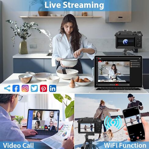 كاميرات للتصوير الفوتوغرافي، كاميرا رقمية 4K، كاميرات 48 ميجابكسل لليوتيوب مع كاميرا مزدوجة، كاميرات رقمية للتوجيه والتقاط مع التركيز التلقائي 18X كاميرا تسجيل فيديو بتكبير رقمي للمراهقين المبتدئين (أزرق) in Kuwait