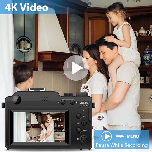 كاميرات للتصوير الفوتوغرافي، كاميرا رقمية 4K، كاميرات 48 ميجابكسل لليوتيوب مع كاميرا مزدوجة، كاميرات رقمية للتوجيه والتقاط مع التركيز التلقائي 18X كاميرا تسجيل فيديو بتكبير رقمي للمراهقين المبتدئين (أزرق) in Kuwait