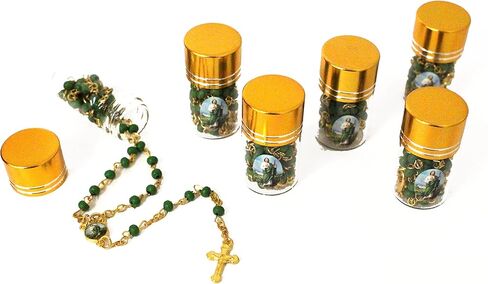 12 قطعة من Ooki مسبحة معطرة باللون الذهبي والأخضر سانت يهوذا سانت في زجاجة زجاجية خرز مسبحة صليب مسبحة هدايا للحفلات للأطفال Recuerdos De Mi Bautizo شركة المعمودية in Kuwait