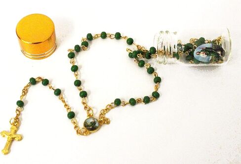 12 قطعة من Ooki مسبحة معطرة باللون الذهبي والأخضر سانت يهوذا سانت في زجاجة زجاجية خرز مسبحة صليب مسبحة هدايا للحفلات للأطفال Recuerdos De Mi Bautizo شركة المعمودية in Kuwait