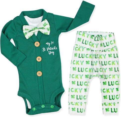 طقم ملابس KANGKANG St Patricks Day Baby Boy + رومبير أخضر + Lucky Pants 3Pcs in Kuwait