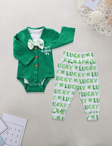 طقم ملابس KANGKANG St Patricks Day Baby Boy + رومبير أخضر + Lucky Pants 3Pcs in Kuwait