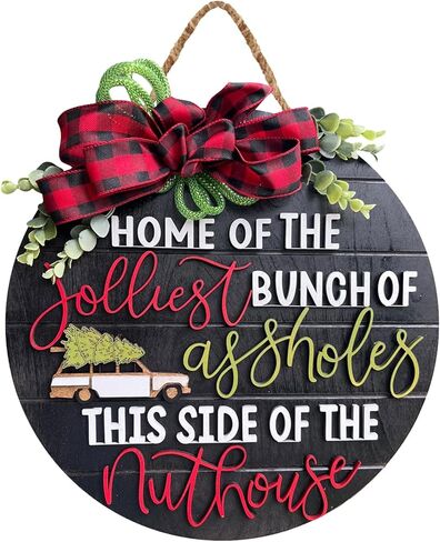 علامة ترحيب لعطلة عيد الميلاد الوطنية لامبون لديكور الشرفة الأمامية، شماعة باب خشبية مضحكة لعطلة عيد الميلاد المجنونة، علامة منزل مزرعة ريفية، ديكور معلق على الحائط للنافذة (أسود) in Kuwait