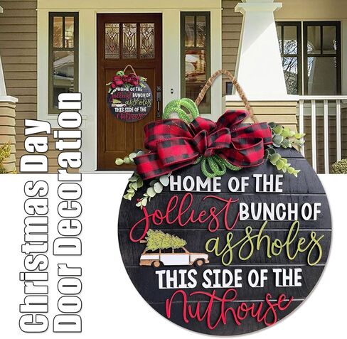 علامة ترحيب لعطلة عيد الميلاد الوطنية لامبون لديكور الشرفة الأمامية، شماعة باب خشبية مضحكة لعطلة عيد الميلاد المجنونة، علامة منزل مزرعة ريفية، ديكور معلق على الحائط للنافذة (أسود) in Kuwait