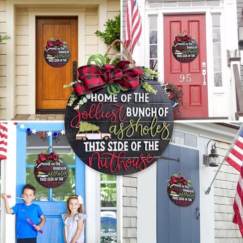 علامة ترحيب لعطلة عيد الميلاد الوطنية لامبون لديكور الشرفة الأمامية، شماعة باب خشبية مضحكة لعطلة عيد الميلاد المجنونة، علامة منزل مزرعة ريفية، ديكور معلق على الحائط للنافذة (أسود) in Kuwait