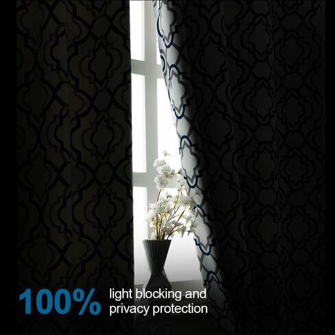 ستائر ريبو مغربية منقوشة معتمة بحلقات معدنية بطول 63 بوصة، مجموعة من لوحتين، ستارة تعتيم الغرفة لغرفة النوم معزولة حراريًا، ستائر مانعة للحرارة 52 × 63 بوصة، أزرق in Kuwait