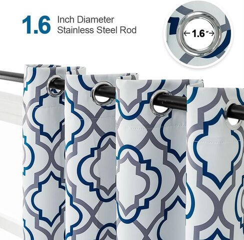 ستائر ريبو مغربية منقوشة معتمة بحلقات معدنية بطول 63 بوصة، مجموعة من لوحتين، ستارة تعتيم الغرفة لغرفة النوم معزولة حراريًا، ستائر مانعة للحرارة 52 × 63 بوصة، أزرق in Kuwait