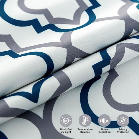 ستائر ريبو مغربية منقوشة معتمة بحلقات معدنية بطول 63 بوصة، مجموعة من لوحتين، ستارة تعتيم الغرفة لغرفة النوم معزولة حراريًا، ستائر مانعة للحرارة 52 × 63 بوصة، أزرق in Kuwait