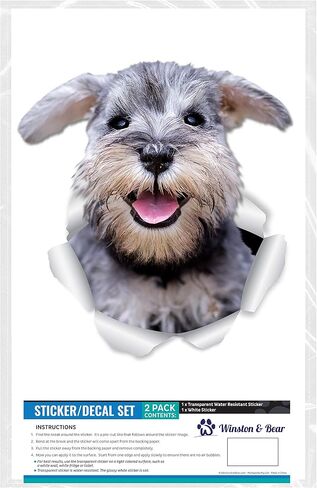 Winston & Bear Super Schnauzer Dog Wall Decals - 2 Pack - Schnauzer 3D Sticker Decals for Walls, Cars, Toilet and More - Retail Packaged Gray Schnauzer Gifts in Kuwait