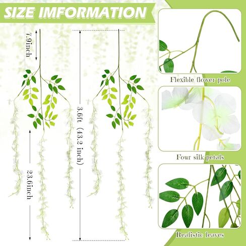 Riceshoot 240 Pcs Artificial Wisteria Hanging Flowers Garland 43.3 in/ 3.6 Ft Silk Fake Wisteria Vine Rattan Long Hanging Flowers String for Home Outdoor Wedding Party (Milky White) in Kuwait
