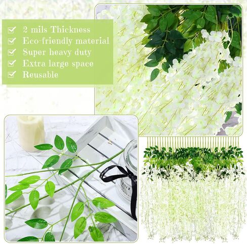 Riceshoot 240 Pcs Artificial Wisteria Hanging Flowers Garland 43.3 in/ 3.6 Ft Silk Fake Wisteria Vine Rattan Long Hanging Flowers String for Home Outdoor Wedding Party (Milky White) in Kuwait