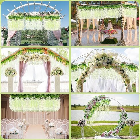 Riceshoot 240 Pcs Artificial Wisteria Hanging Flowers Garland 43.3 in/ 3.6 Ft Silk Fake Wisteria Vine Rattan Long Hanging Flowers String for Home Outdoor Wedding Party (Milky White) in Kuwait