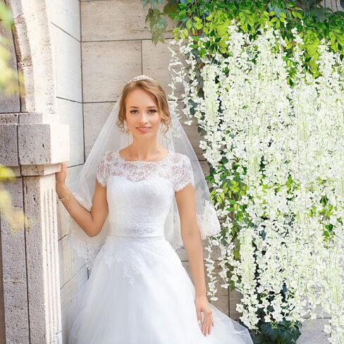 Riceshoot 240 Pcs Artificial Wisteria Hanging Flowers Garland 43.3 in/ 3.6 Ft Silk Fake Wisteria Vine Rattan Long Hanging Flowers String for Home Outdoor Wedding Party (Milky White) in Kuwait