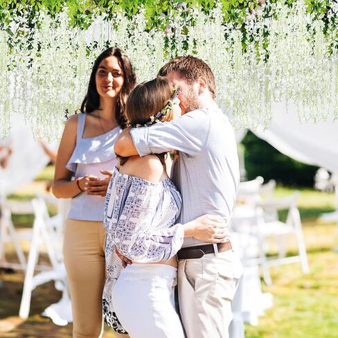 Riceshoot 240 Pcs Artificial Wisteria Hanging Flowers Garland 43.3 in/ 3.6 Ft Silk Fake Wisteria Vine Rattan Long Hanging Flowers String for Home Outdoor Wedding Party (Milky White) in Kuwait