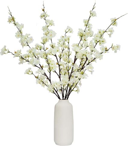 Sunm Boutique 4Pcs Artificial Cherry Blossom Flowers, 42.9" Faux Cherry Blossom Branches, Cherry Blossom Stems for Wedding, Office, Party, Hotel, Yard, Home, Decoration, White in Kuwait