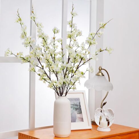 Sunm Boutique 4Pcs Artificial Cherry Blossom Flowers, 42.9" Faux Cherry Blossom Branches, Cherry Blossom Stems for Wedding, Office, Party, Hotel, Yard, Home, Decoration, White in Kuwait