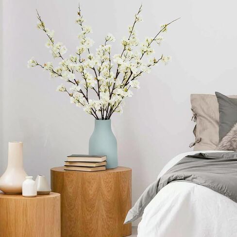 Sunm Boutique 4Pcs Artificial Cherry Blossom Flowers, 42.9" Faux Cherry Blossom Branches, Cherry Blossom Stems for Wedding, Office, Party, Hotel, Yard, Home, Decoration, White in Kuwait