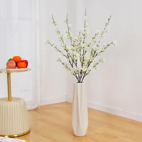 Sunm Boutique 4Pcs Artificial Cherry Blossom Flowers, 42.9" Faux Cherry Blossom Branches, Cherry Blossom Stems for Wedding, Office, Party, Hotel, Yard, Home, Decoration, White in Kuwait