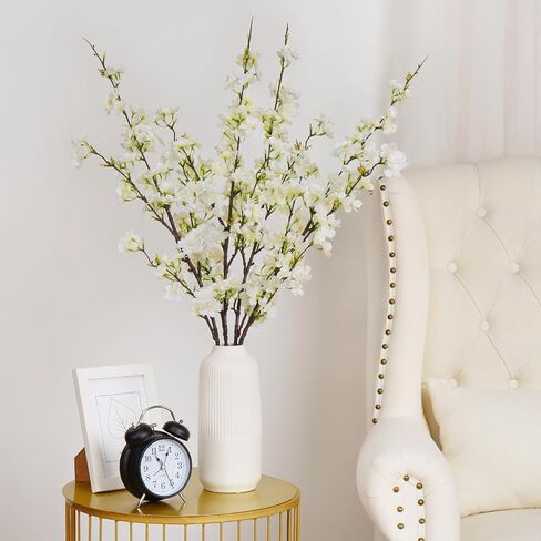 Sunm Boutique 4Pcs Artificial Cherry Blossom Flowers, 42.9" Faux Cherry Blossom Branches, Cherry Blossom Stems for Wedding, Office, Party, Hotel, Yard, Home, Decoration, White in Kuwait