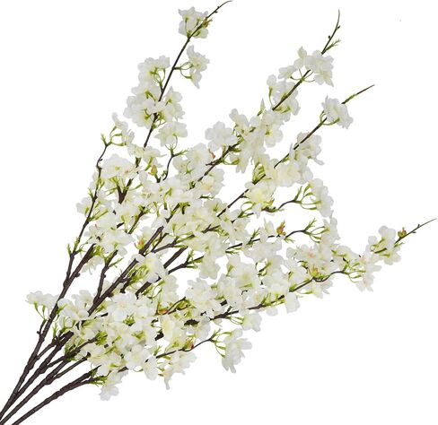 Sunm Boutique 4Pcs Artificial Cherry Blossom Flowers, 42.9" Faux Cherry Blossom Branches, Cherry Blossom Stems for Wedding, Office, Party, Hotel, Yard, Home, Decoration, White in Kuwait