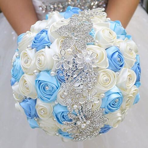 IFFO Bride القابضة الزهور، باقة العروس الوردية الملونة لحفلات الزفاف، باقات الزفاف الوردي الأرجواني (الأزرق الملكي) in Kuwait