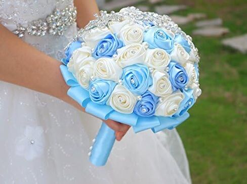 IFFO Bride القابضة الزهور، باقة العروس الوردية الملونة لحفلات الزفاف، باقات الزفاف الوردي الأرجواني (الأزرق الملكي) in Kuwait