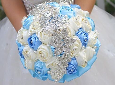 IFFO Bride القابضة الزهور، باقة العروس الوردية الملونة لحفلات الزفاف، باقات الزفاف الوردي الأرجواني (الأزرق الملكي) in Kuwait