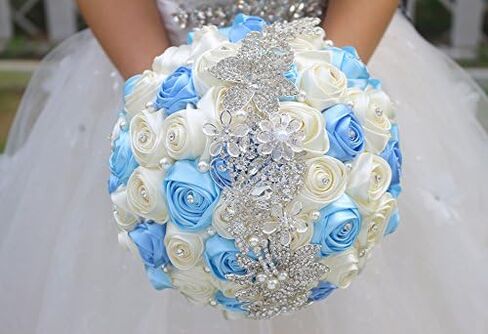 IFFO Bride القابضة الزهور، باقة العروس الوردية الملونة لحفلات الزفاف، باقات الزفاف الوردي الأرجواني (الأزرق الملكي) in Kuwait