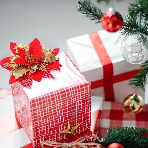 26 قطعة من زهور الكريسماس الاصطناعية من Kainonnan مع مشابك وبخار لتزيين شجرة الكريسماس وحفلات المنزل وديكور الكريسماس (ذهبي) in Kuwait