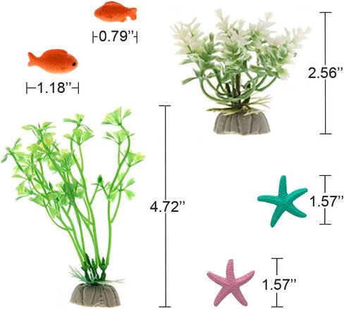Bumiews 15 Pack Aquarium Decoration Fish Tank Decorations Small Castle Barrel Hideouts Fish Cave Mini Artificial Ornament Anemone Starfish, Mini Fishes and Lifelike Various Sizes Plastic Plants Small in Saudi Arabia