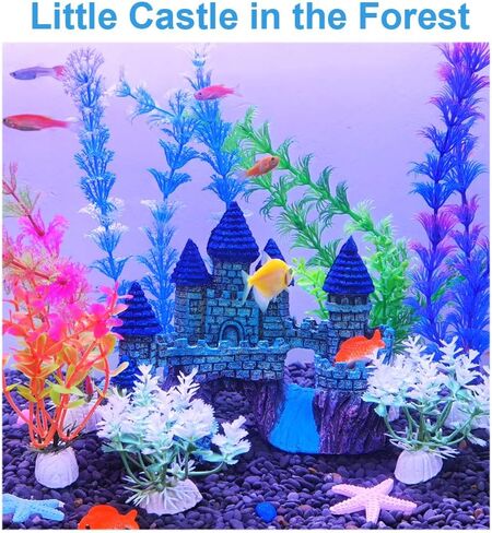 Bumiews 15 Pack Aquarium Decoration Fish Tank Decorations Small Castle Barrel Hideouts Fish Cave Mini Artificial Ornament Anemone Starfish, Mini Fishes and Lifelike Various Sizes Plastic Plants Small in Saudi Arabia